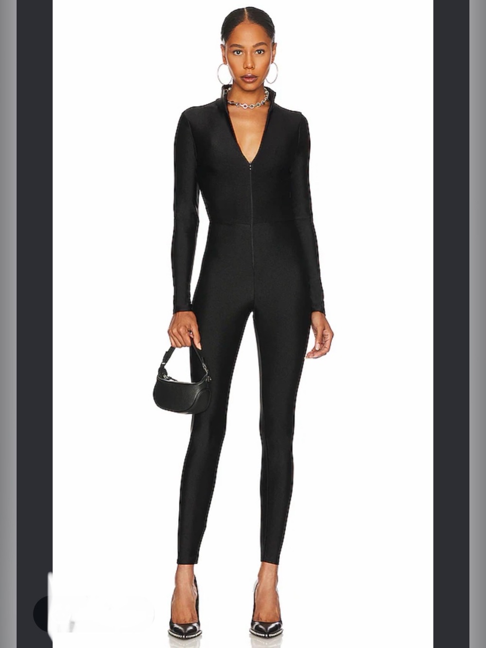 Good American Black Long-Sleeve V-Neck Jumpsuit